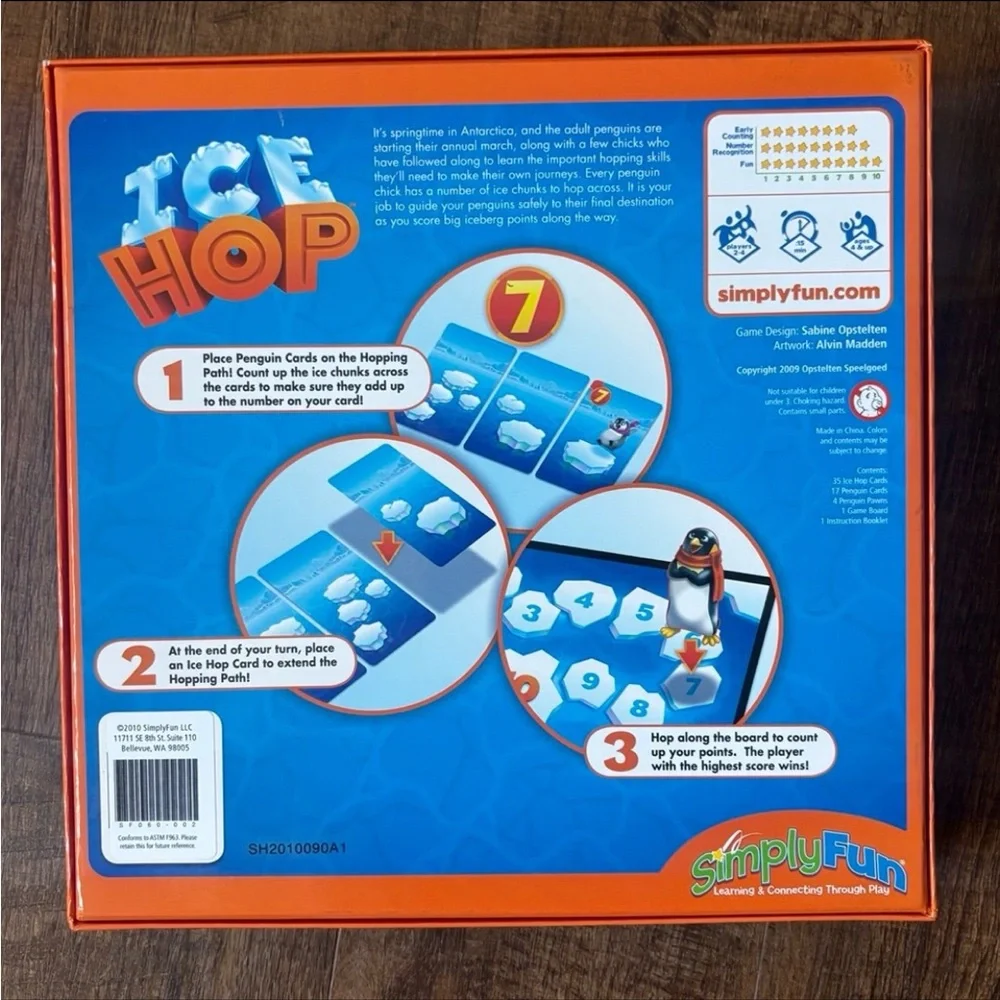 SimplyFun Ice Hop Board Game Educational Numbers Counting Penguins Math Addition